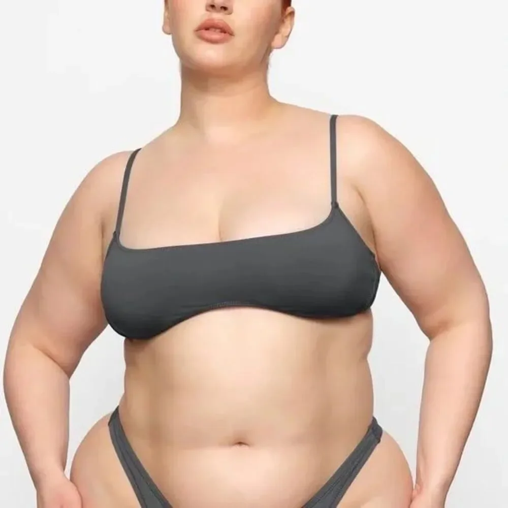 Skims Signature Swim Micro Scoop Bikini Top Gunmetal Size XL